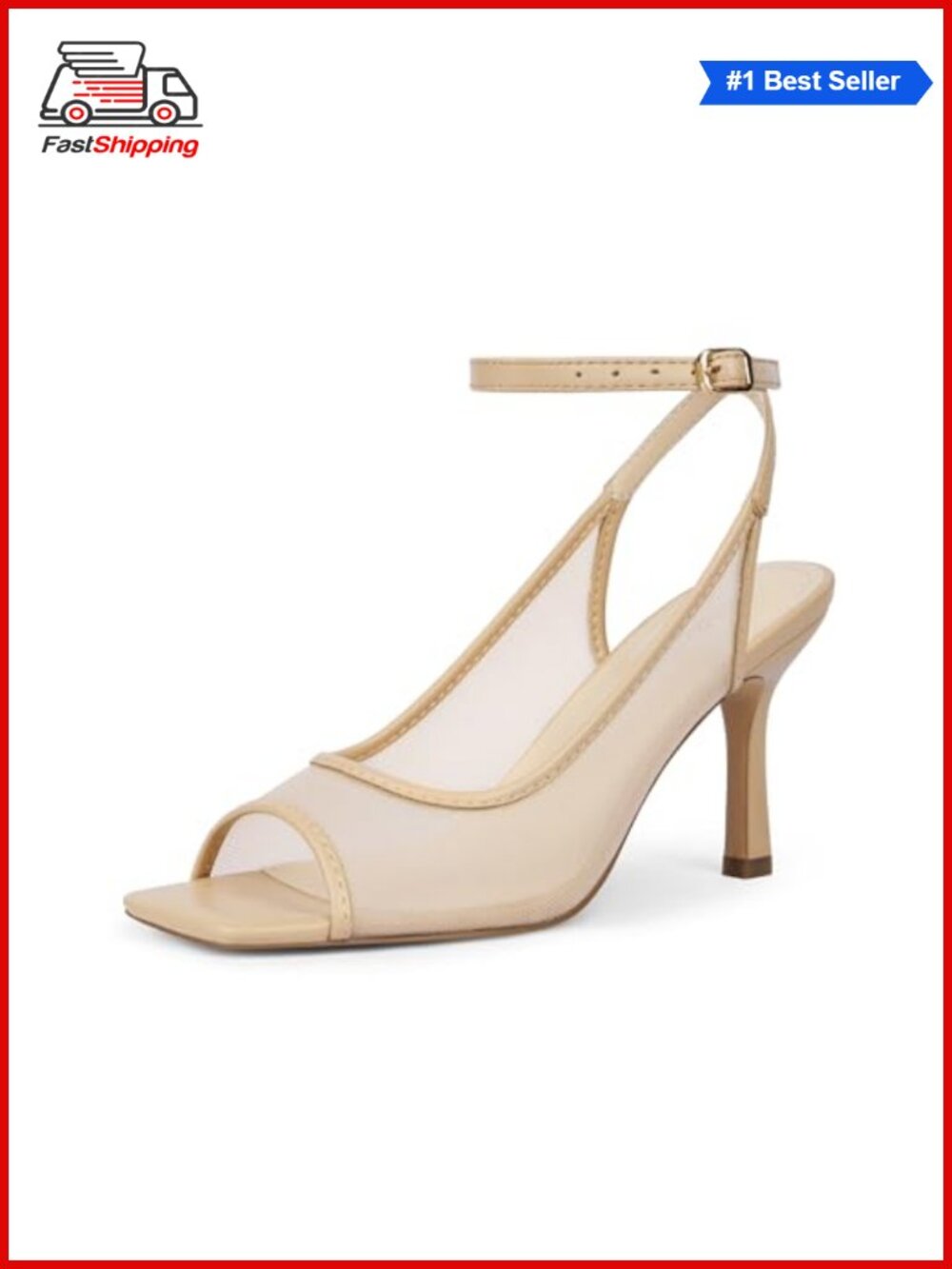 ✨ Womens Mesh Heeled Sandals Square Open Toe Ankle Strap 3 Inch High Heels